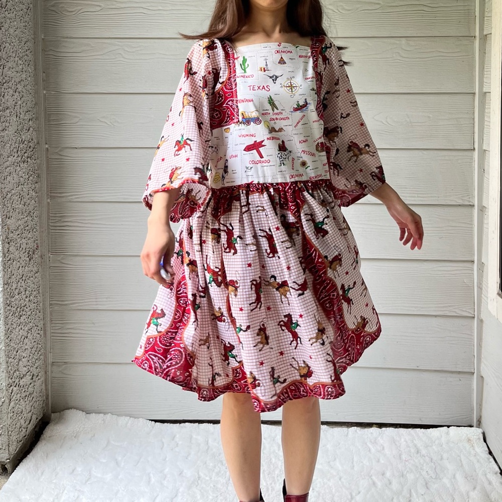 Western Rodeo | US Map | Handmade Bandana Dress SKU 05296 Red/Cowboy - Picture 7 of 16